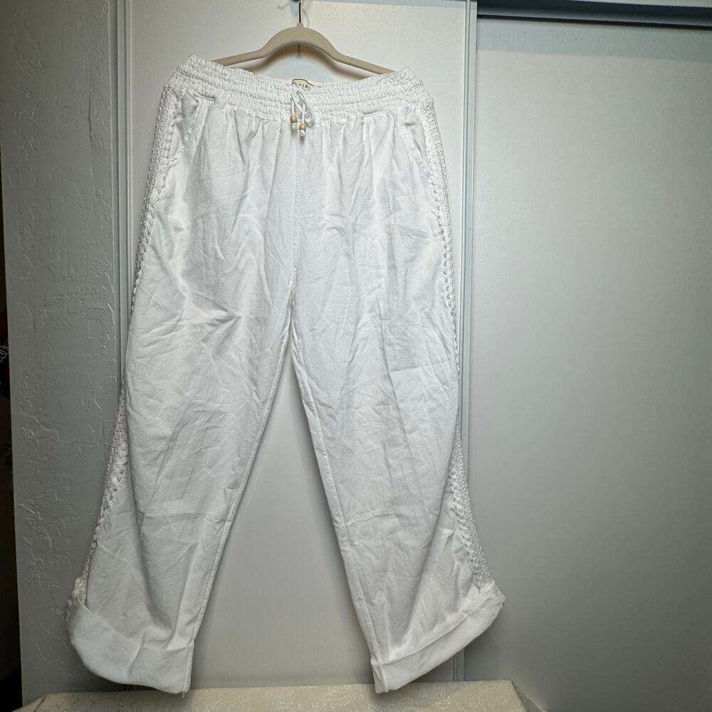 Seaspice Women White 100% Per Cotton Drawstring  w/ White Crochet Pant  Size XL